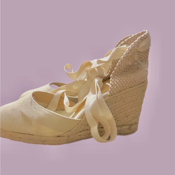 Castaner Lace Up Classic Organic Cotton Jute Cream Espadrille Wedge Sandals 7.5 - Picture 12 of 16